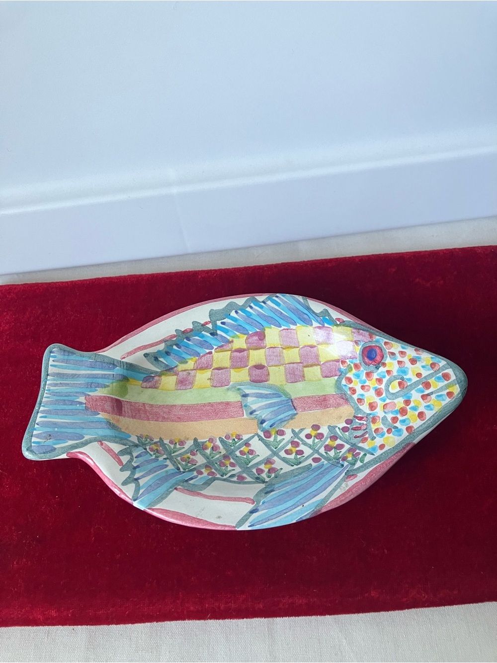 Vintage MacKenzie Childs Ceramic Fish Story Soap Dish Trinket Bowl 7.5"